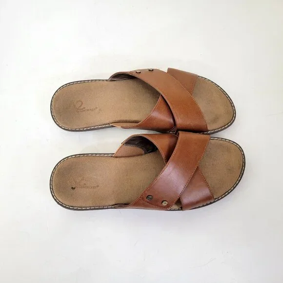 A2 By Aerosoles Women's Brown Slide Sandals With Faux Leather Cross Straps & Cus - Picture 2 of 6
